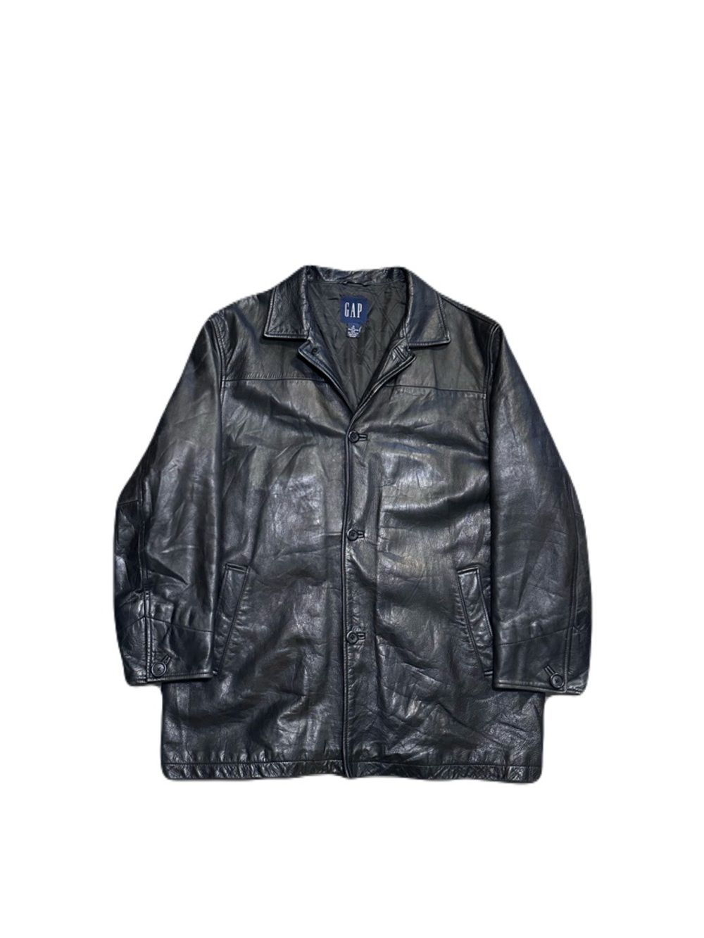 Vintage GAP Black Leather Car Coat Jacket "112981-00-1"  Kunichi Nomura XL 2001